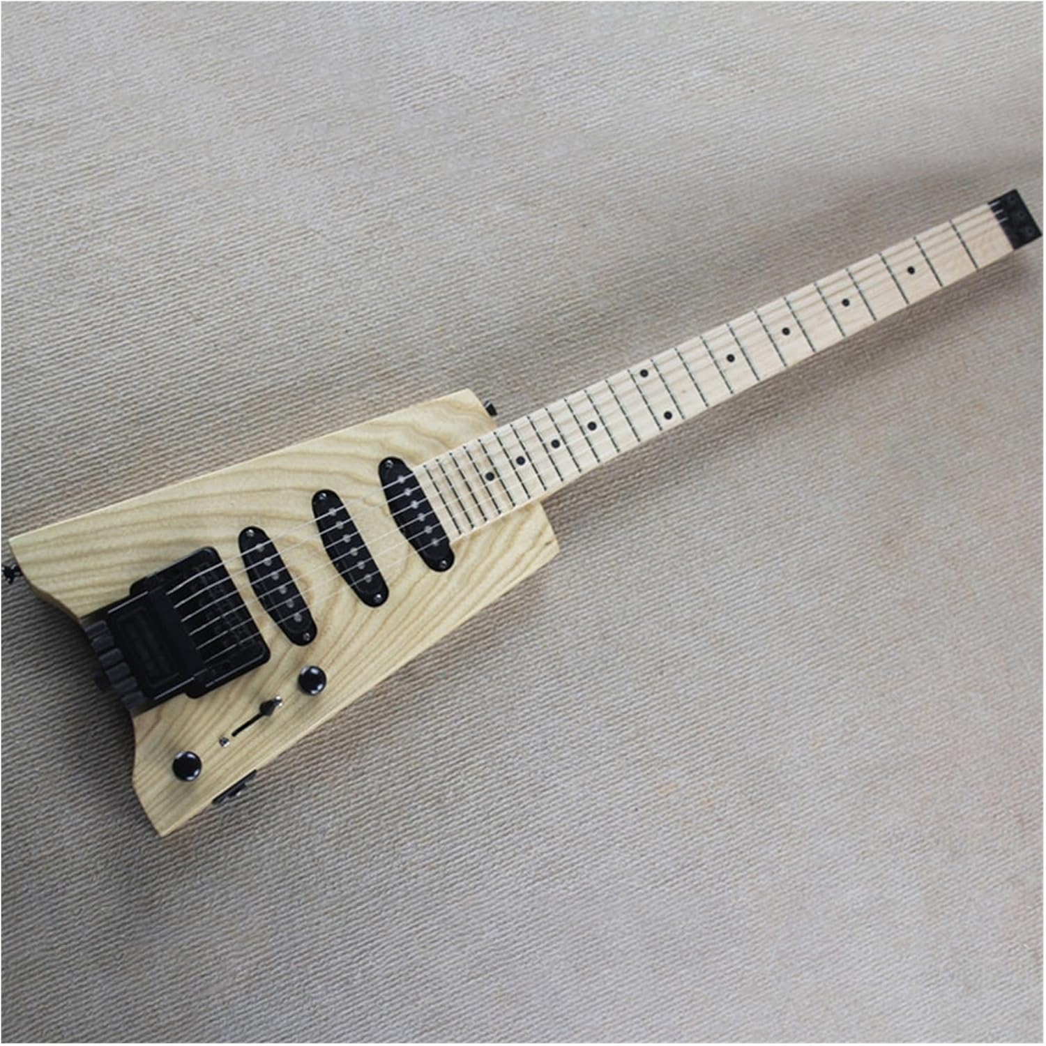 Natural Wood Color Headless 24 Frets Electric Guitar with SSS Pickups Maple Fretboard Last 4 Frets Scalloped Professional Headless Guitar