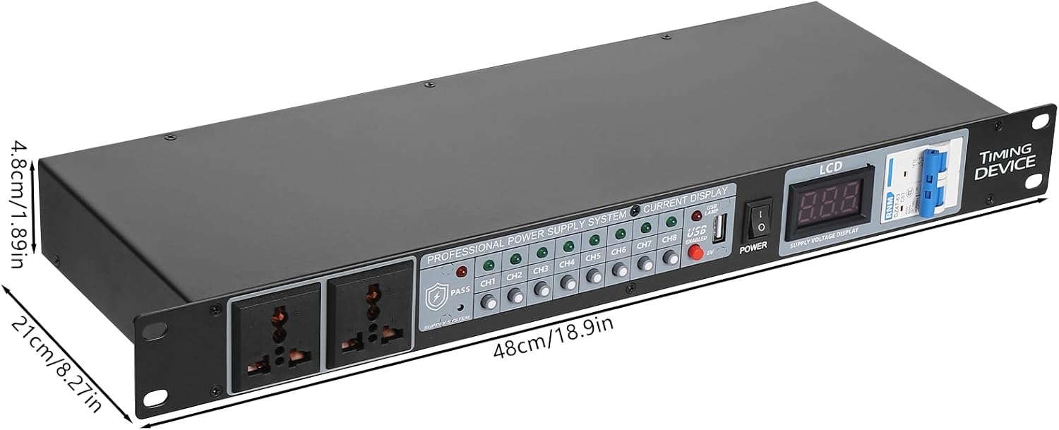 10 Outlet Power Sequencer Conditioner,30A 277VAC 6000W Rack Mount Pro Audio Digital Power Supply Controller Regulator w/Voltage Readout, Surge Protector, for Movie Theaters, Weddings