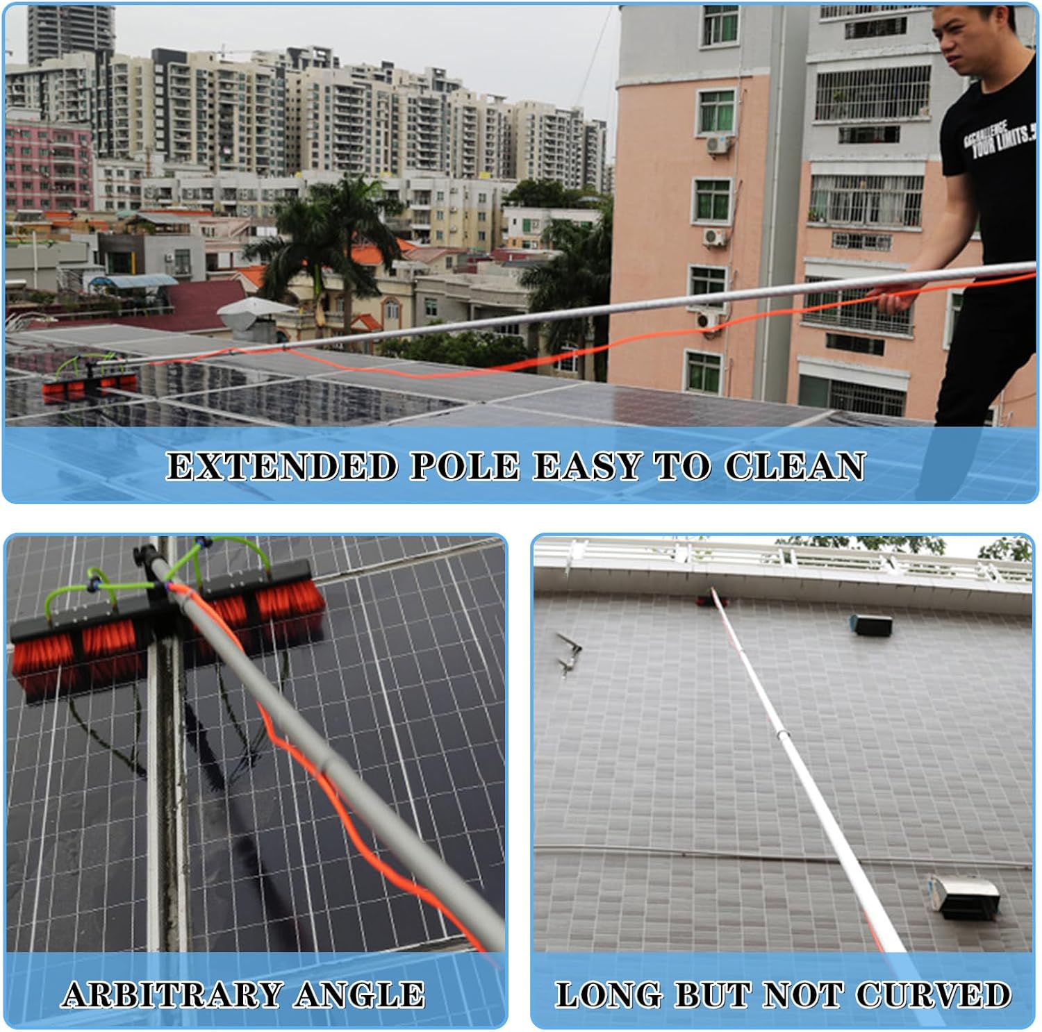 35FT Water Fed Pole Kit Adjustable Solar Panel Cleaning Kit Cleaner Tool for Window Glass Roof Outdoor Glass Brush Window Washing Equipment (35FT)