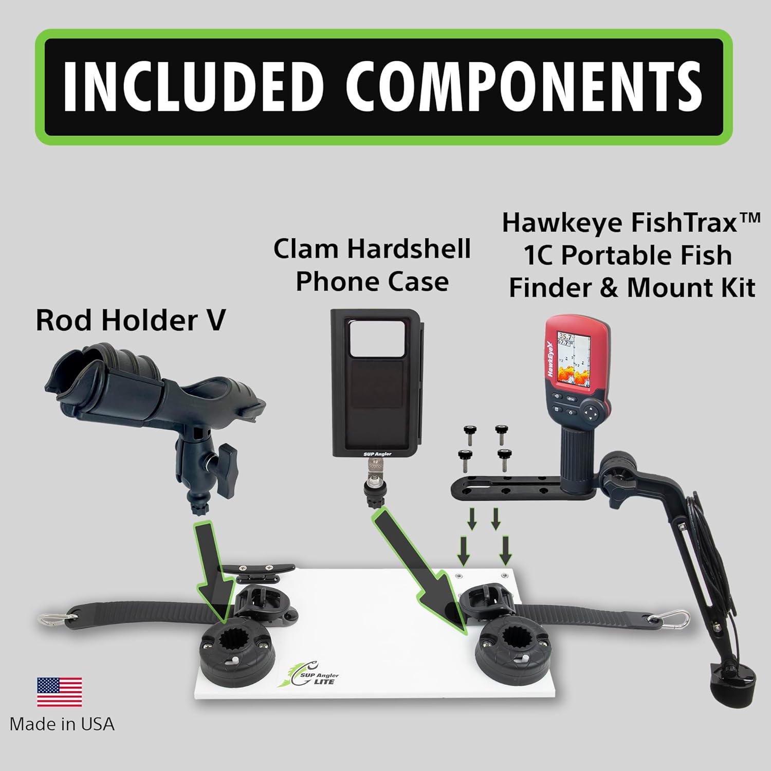 SUP Angler Lite Universal Paddle Board Mount with Paddle Board Fishing Rod Holders, Phone Holders, Cup Holders; Paddle Board Accessories