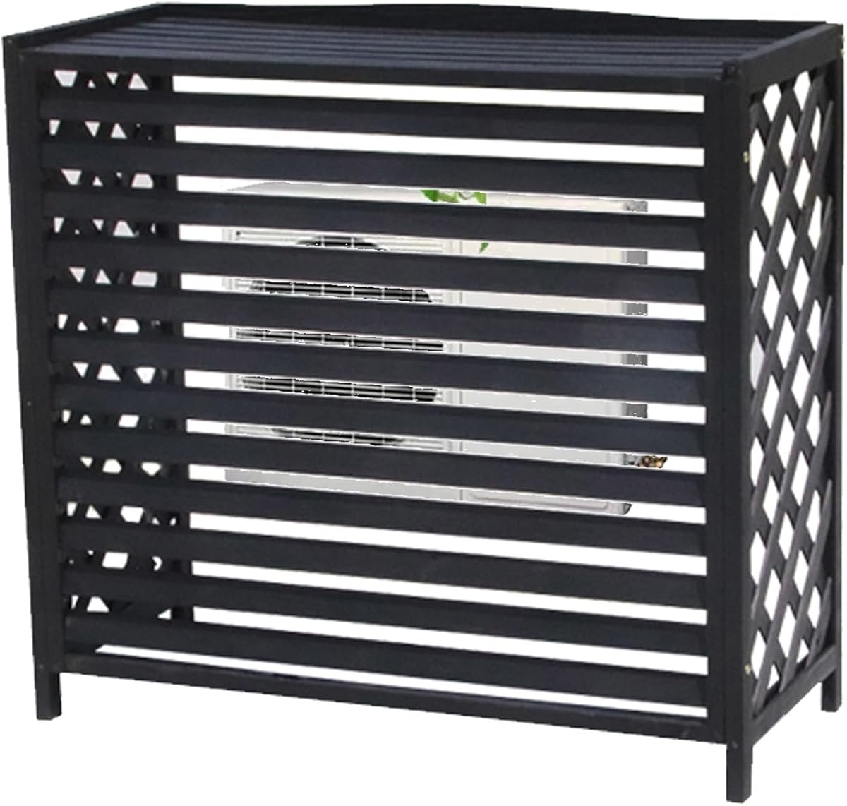 Air Conditioner Fence Screen Protective Cover Solid Wood Shelf Plant StorageDecorative Louvered Frame for Outside to Hide Condensing Unit for Outdoor Privacy(Black,L115cm*W54cm*H95cm)