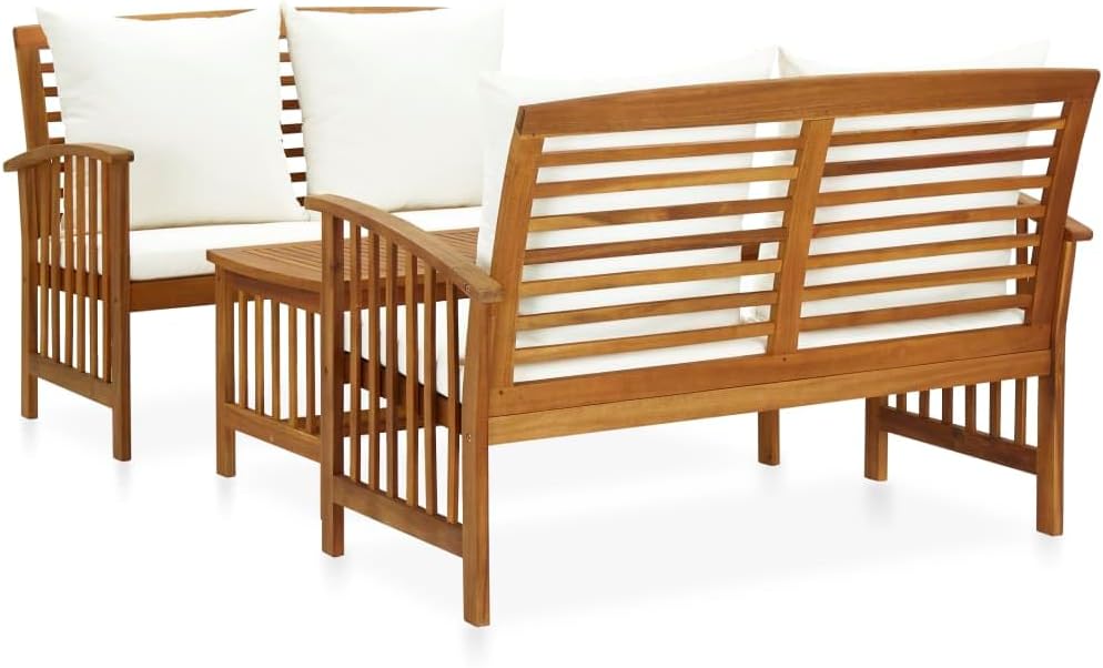 3 Piece Patio Lounge Set with Cushions Solid Acacia Wood,Vintage Acacia Wood Lounge Set with Cushions for Outdoor Garden and Patio Patio Furniture Sets, Outdoor Furniture Sets