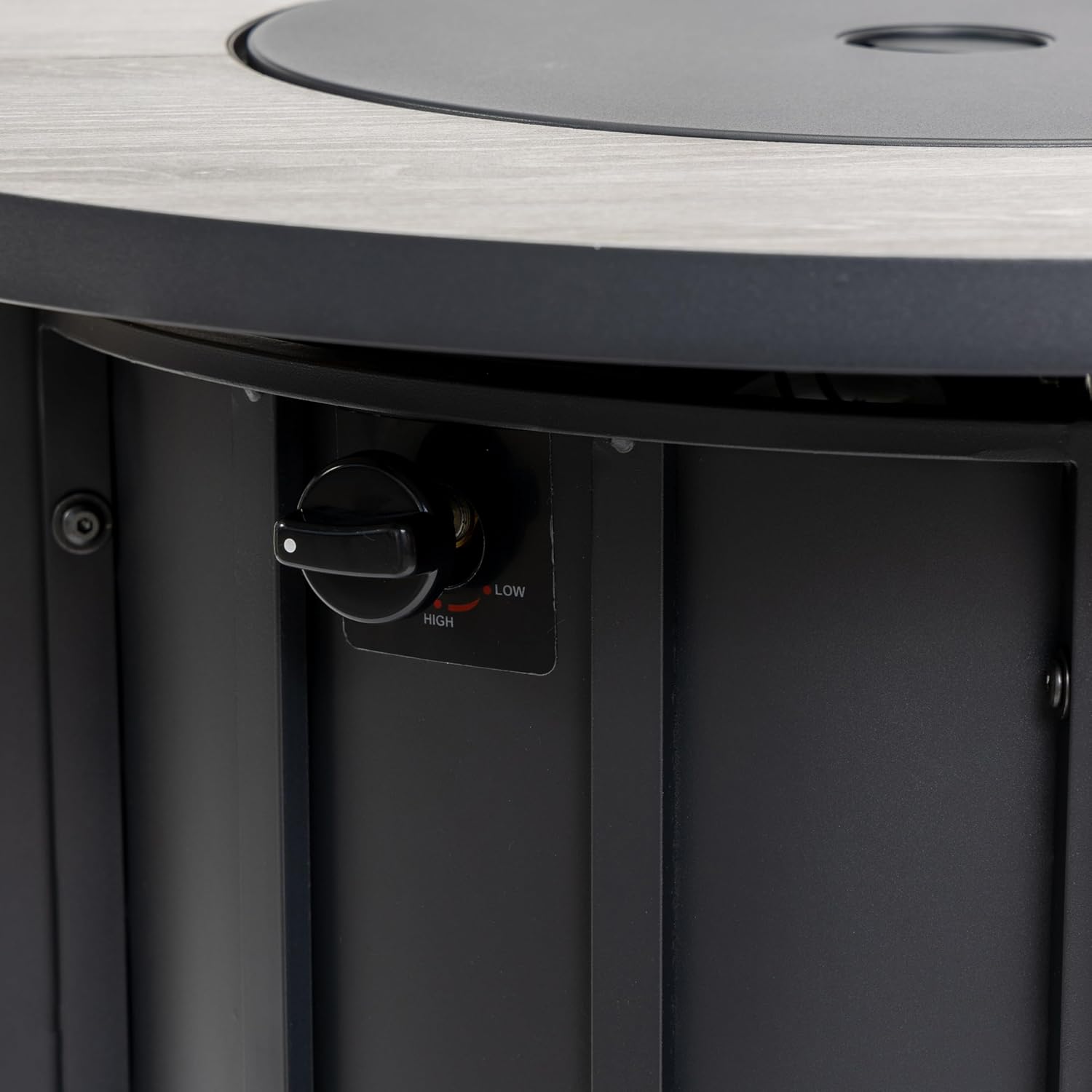 30 Inches Propane Fire Pit Table, 50,000 Btu Round Steel Outdoor Fire Pit with Wood Grain Ceramic Tabletop – Patio, Deck, Backyard (Black Brown)