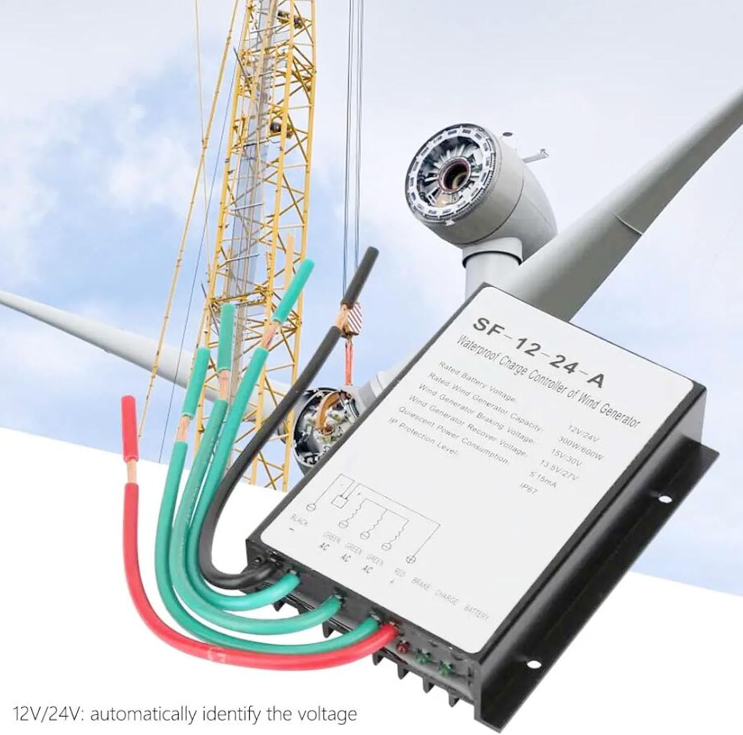 600W Wind Power Charging and Discharging Controller IP67 Waterproof Wind Power Output DC/AC 12V/24V Voltage Wind Power Generation Controller