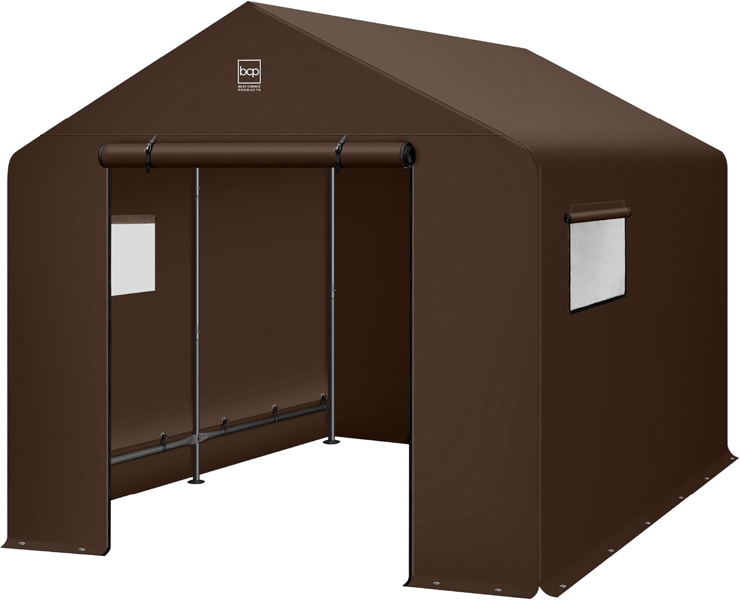 Best Choice Products 10x8ft Outdoor Storage Shed, Carport, Canopy Shelter, Dual Doors & Windows, Metal Frame, Weather-Resistant, Perfect for Storing Motorcycle, Bike, Garden Tools – Brown