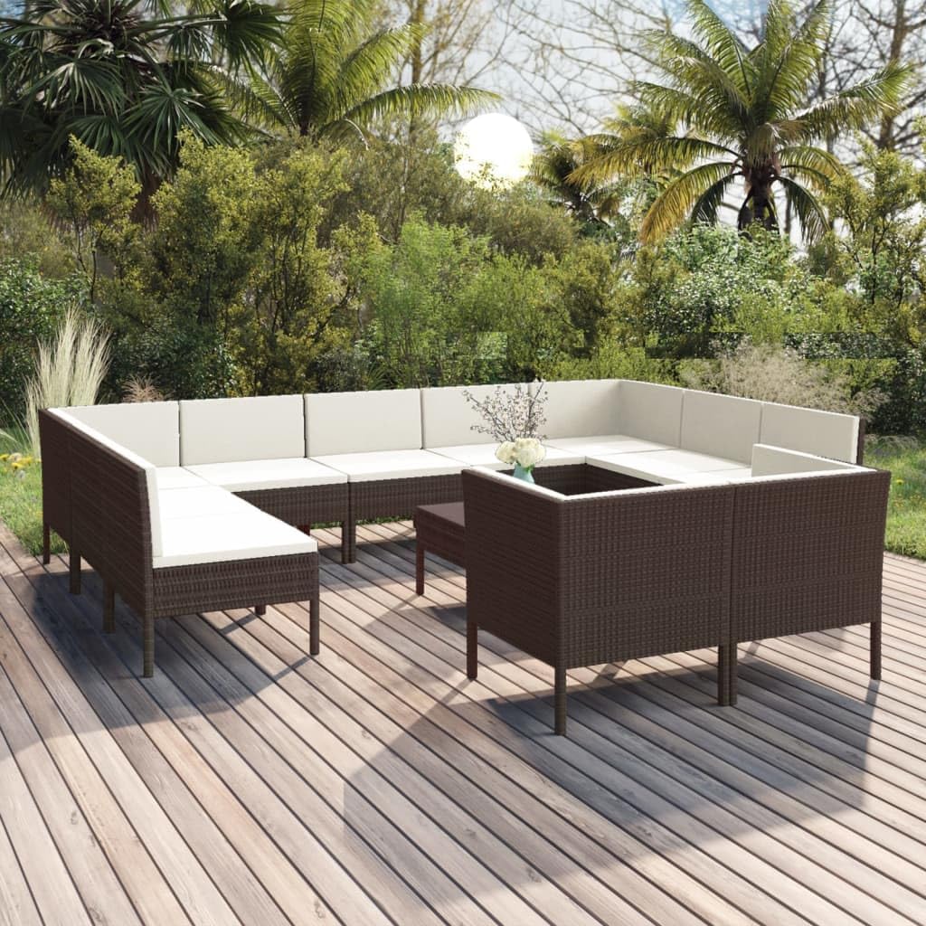 12 Piece Patio Lounge Set with Cushions Poly Rattan Brown,AllSeason Patio Lounge Set: Durable and Comfortable for Your Outdoor, Patio Furniture, Outdoor Furniture Sets