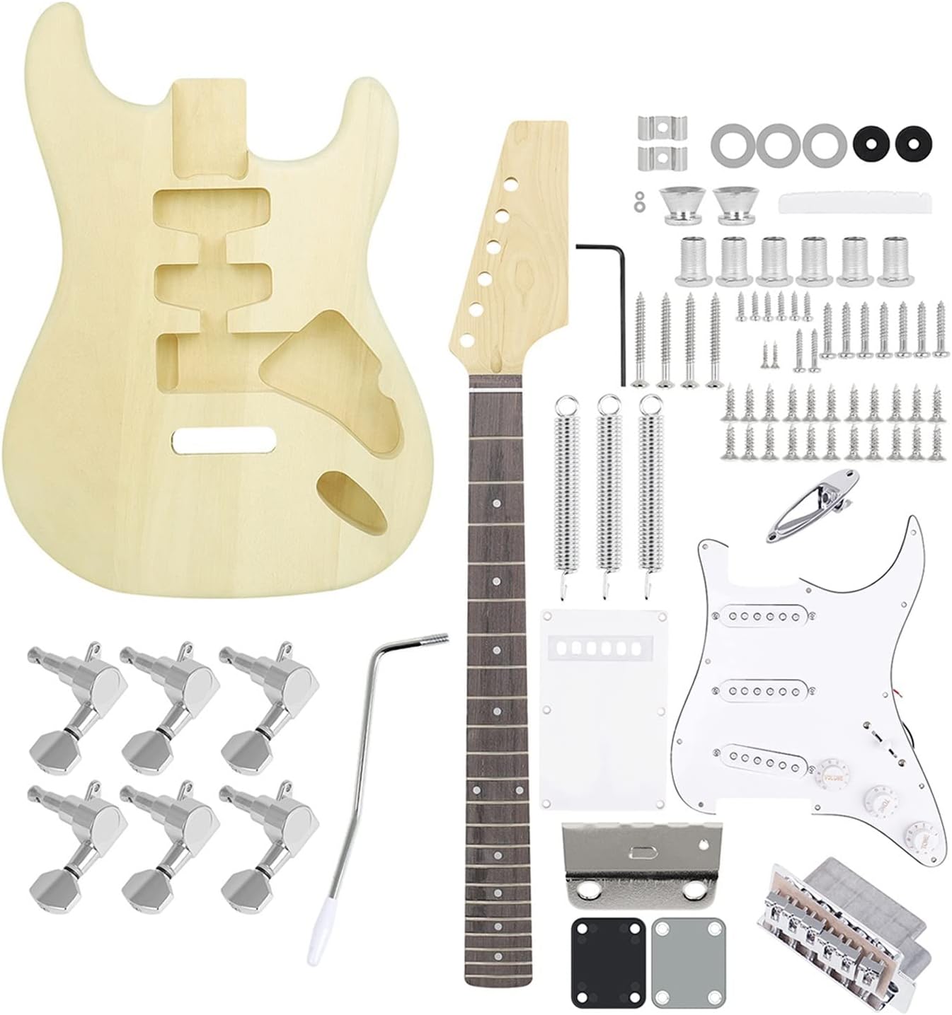 Guitar Kit 6 String 22 Frets Basswood Body Neck Electric Guitar Musical Instrument Build Set for Beginners Unfinished Guitar Set