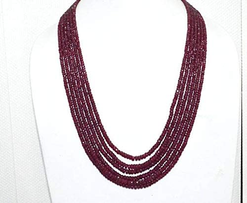 6 lines natural corundum dyed ruby rondelle faceted beads multi layered necklace-ruby necklace,3.25-4.50 mm
