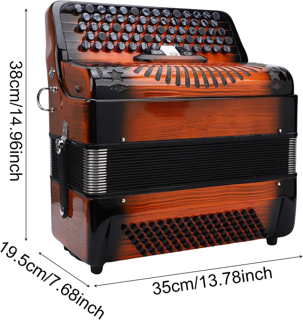 SUNGOOYUE Accordion, 69 Key 96 Bass Button Chromatic Accordion Instrument with F B E Tuning for for Children Beginners to Practice Orange