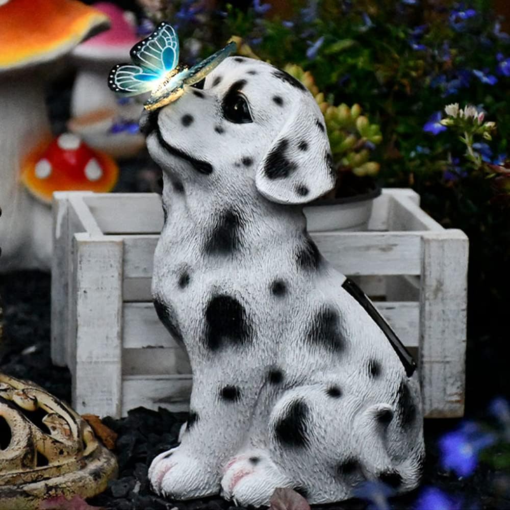 Garden Solar Cat Statue,Resin Cat Figurine Featuring with Light-Up Butterfly,Animal Solar-Powered Lamp Ip65 Waterproof,for Walkway Landscape Lighting Decoration (B)