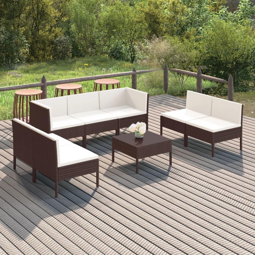 8-Piece Garden Lounge Set, Brown PE Rattan, Powder-Coated Steel Frame, Modular Outdoor Patio Furniture for Balcony, 7-Seater