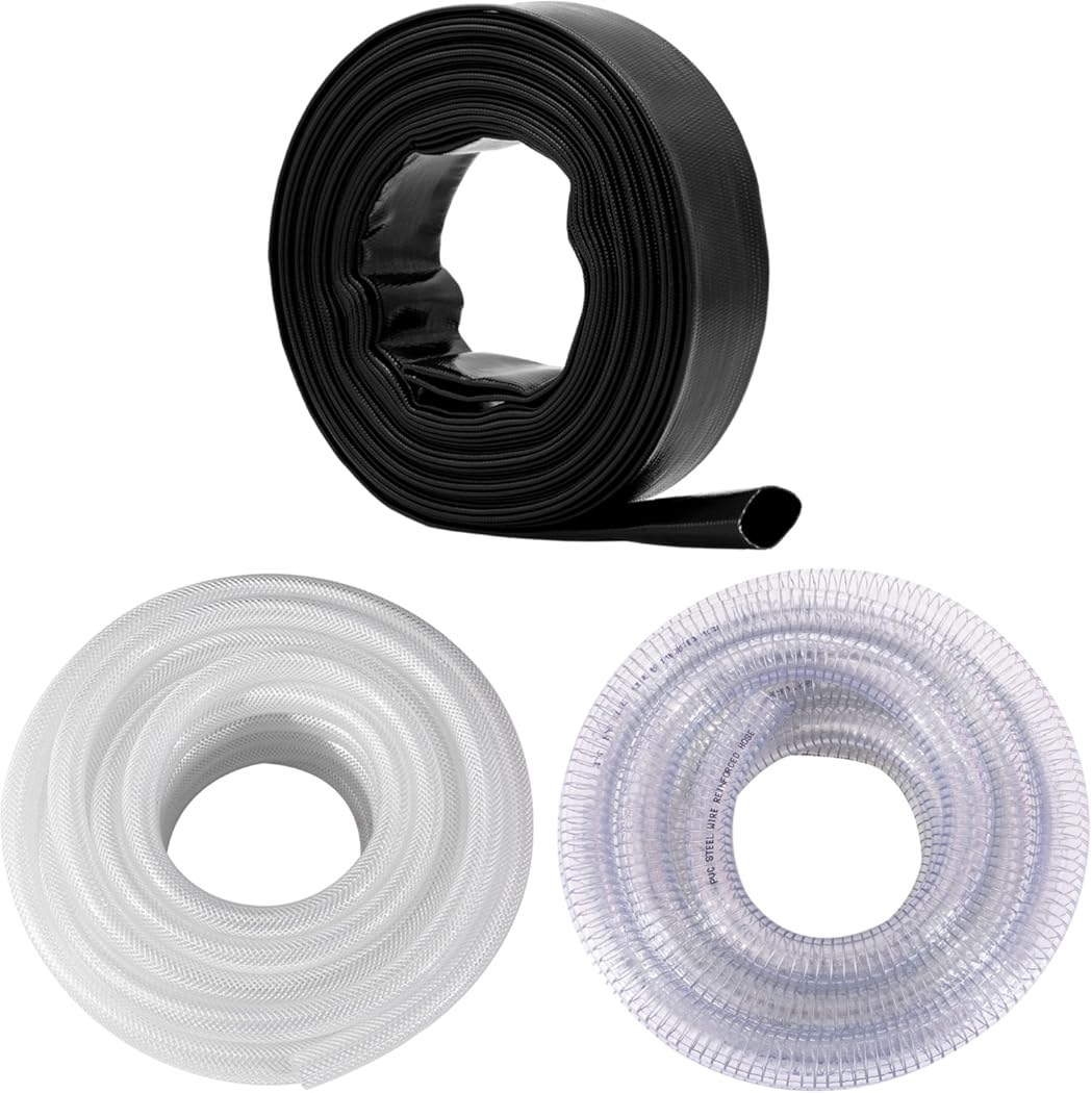 DAVCO Clear Braided Plastic Vinyl Tubing, Steel Wire Reinforced Tubing, Extra Heavy Duty Discharge Pool Backwash Hose, Black