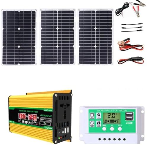4000W Solar Inverter Kit - 12V to 110V/220V Car Inverter with 75W Portable Solar Panel & 50A Controller - Complete Solar Power Generator for Home & Outdoor Activities