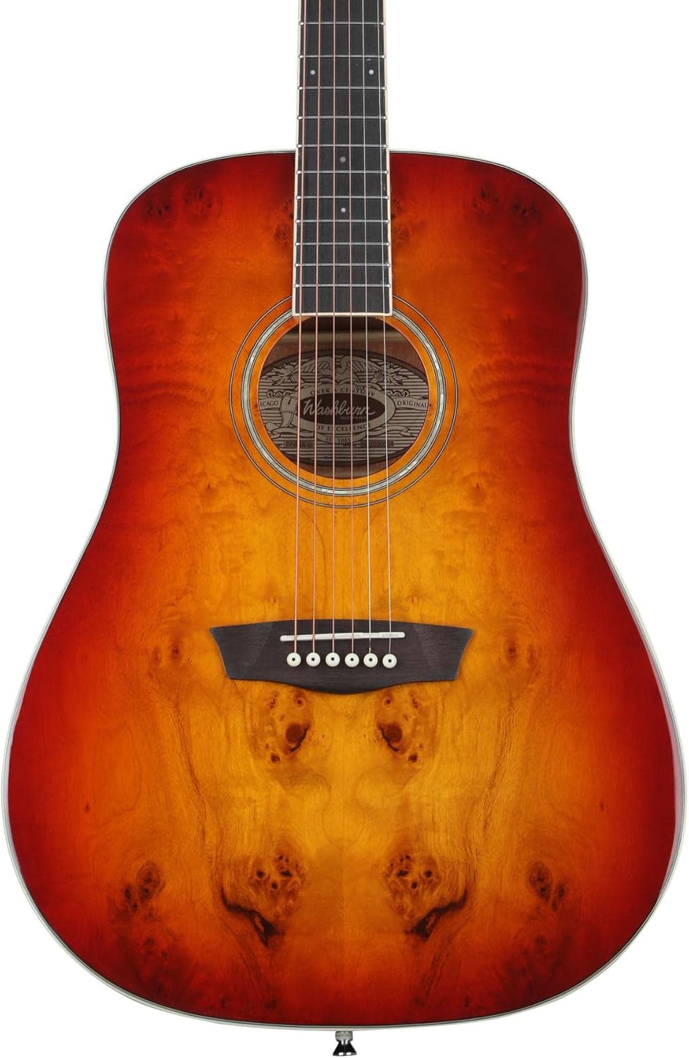 Washburn Deep Forest Burl 6 String Acoustic Guitar, Right, Amber Fade (DFBDA)