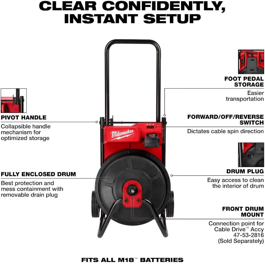 a For Milwaukee Drum with Anchor Cable for M18 Drum Machine + TPT Premium cart tecforeman
