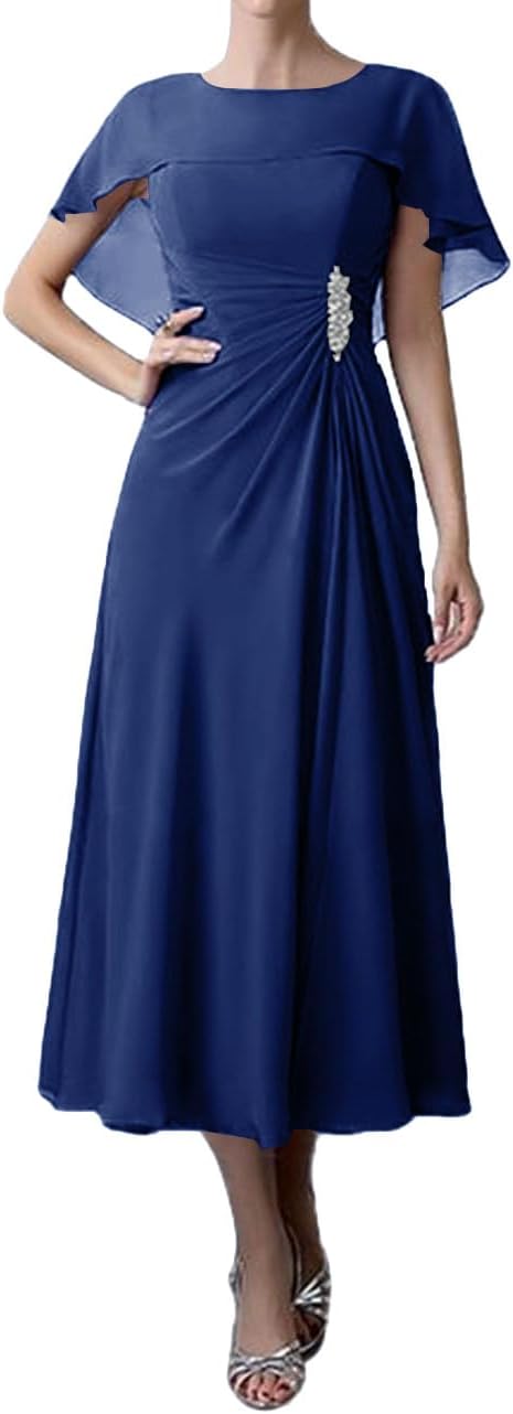 Tea Length Mother of The Bride Dresses Chiffon Evening Formal Dress Cloak Women's