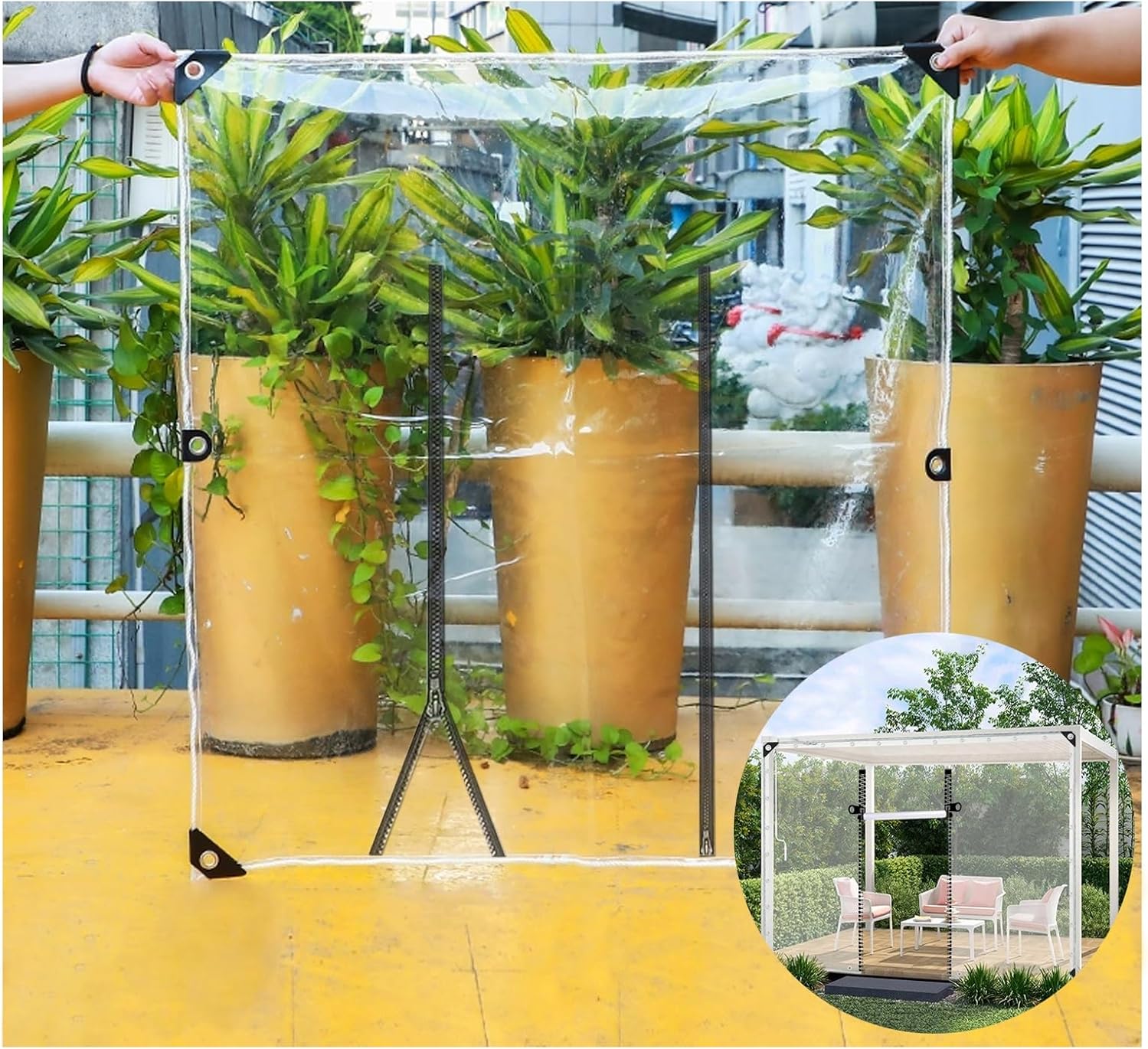 Clear PVC Tarpaulins Waterproof,Clear Tarp with Grommets 20Mil Thick Vinyl Cover for Patio Pergola Garden Canopy, Rainproof, Wind-Proof, Anti-Tear ，Heavy Duty，0.5mm(H2.8xW9m/H9.1xW29.5ft)