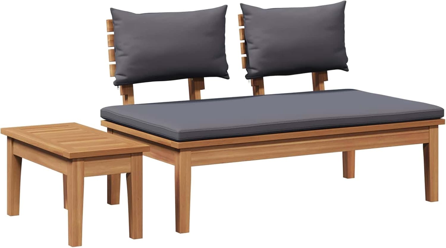 Garden Bench 2 Pcs Grey and Brown Solid Teak Wood, Outdoor Patio Furniture Set, Durable Rectangular Seating for Balcony, Easy Assembly