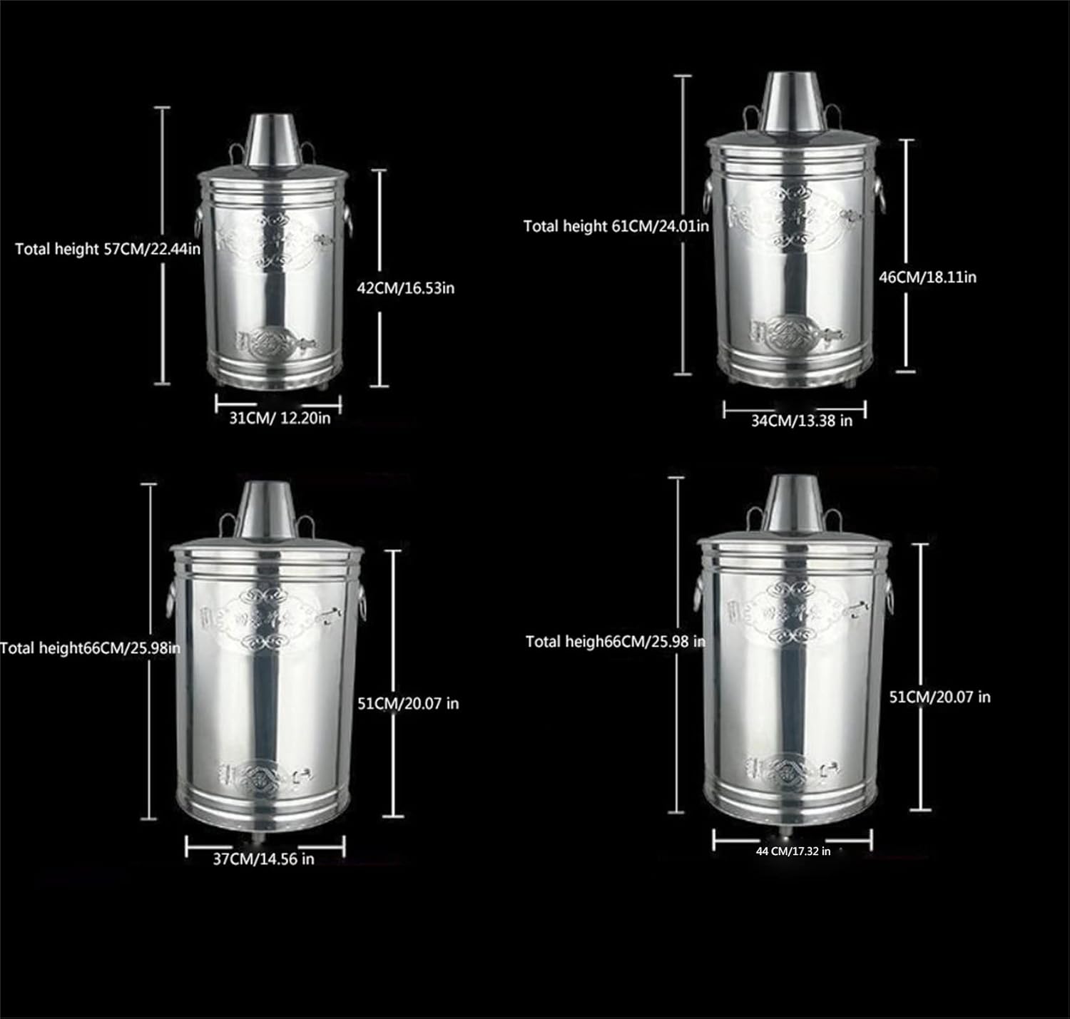 Burn Barrel Incinerator with Exhaust Pipe Stainless Steel Backyard Burn Barrel, Portable Bonfire Pit Outdoor Wood Burning Firepit, for Outside Patio Camping ,61*46*34CM/24.01*18.11*13.38in