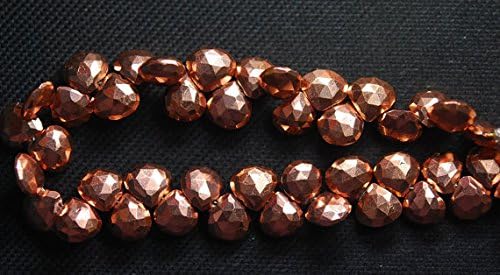 6 beads,superb-finest mystic copper pyrite faceted heart briolettes,8-7mm size