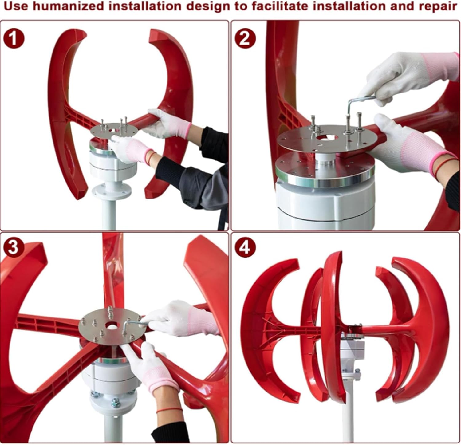 48v, Magnetic Levitation Wind Turbine Generator, 5000W 12V-220V Noiseless Vertical Axis Wind Turbine Generator with MPPT Controller for Home Street Lighting (Red)