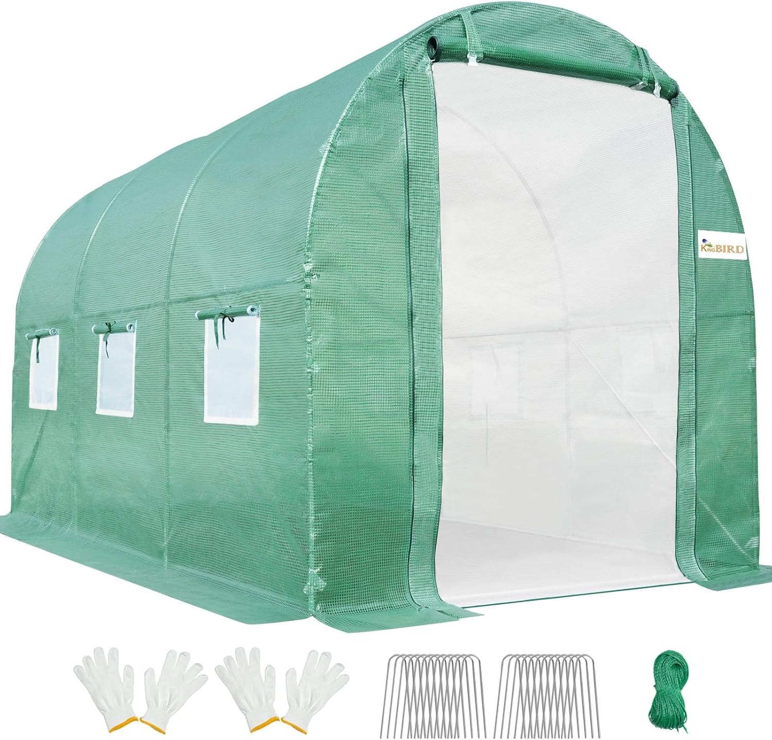 KING BIRD Premium 10x6.6x6.6FT Large Walk-in Greenhouse for Outdoors, Heavy Duty Galvanized Steel Frame W/ 2 Screen Door Vent, Tunnel Garden Plant Hot House, Advanced Zipper, Green