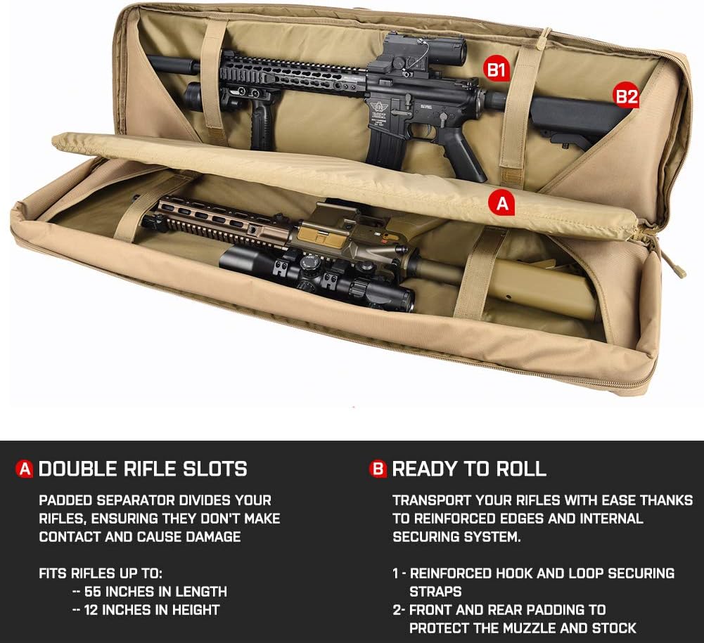 Lancer Tactical 600 Denier Polyester Double Carbine Soft Case Accessory Pouches MOLLE Webbing Secondary Gun Compartment Quick Detach Buckles Inner Storage Backpack Straps