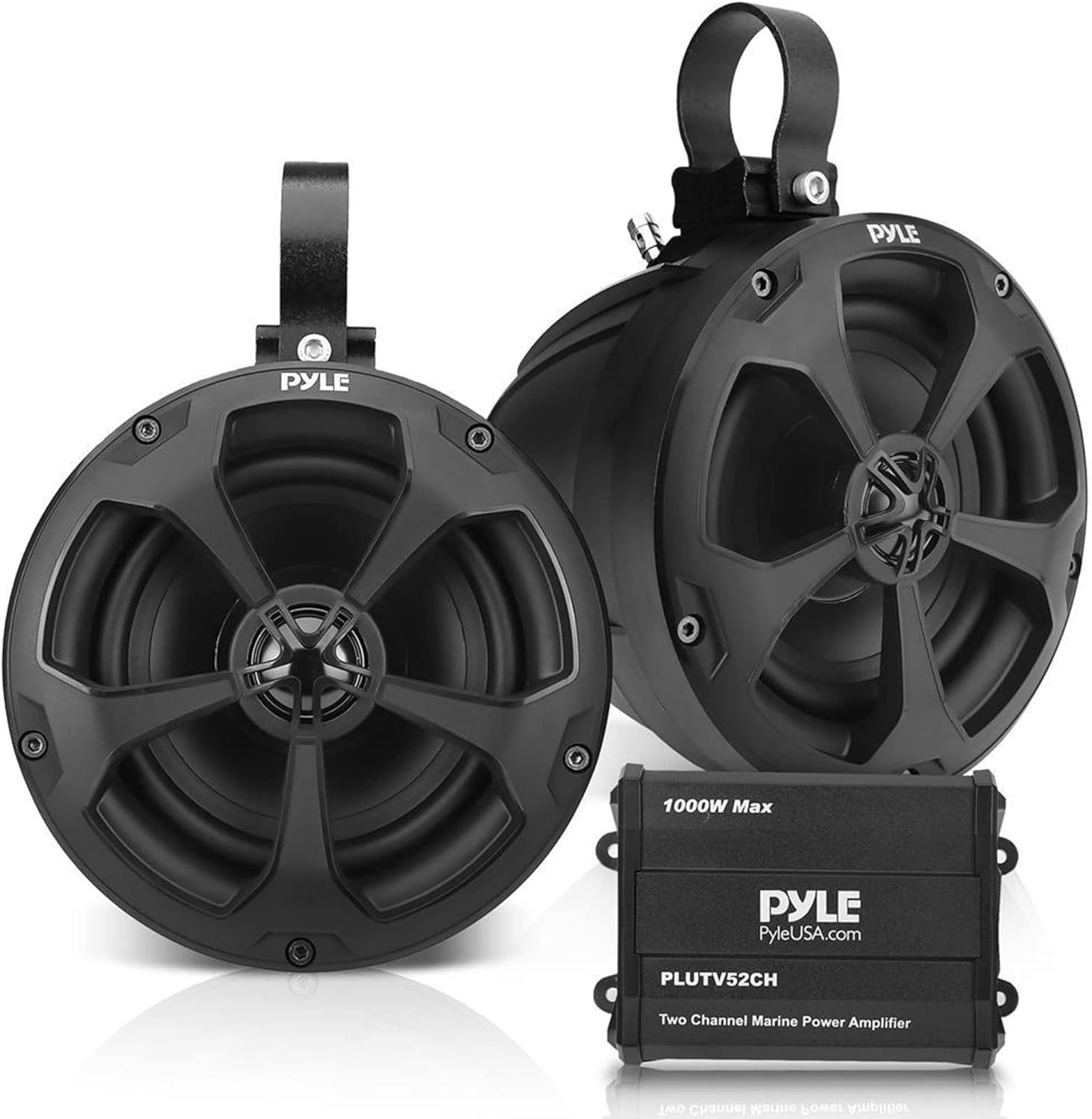 PYLE, Marine Speakers, Boat Speakers, 1000W 5.25 Inch, Waterproof Off-Road System, 2-Channel Amp, Full Range Stereo, ATV/UTV/Jeep, Includes Mounting Brackets & Wiring, IP-X45 Rated, PLUTV52CH
