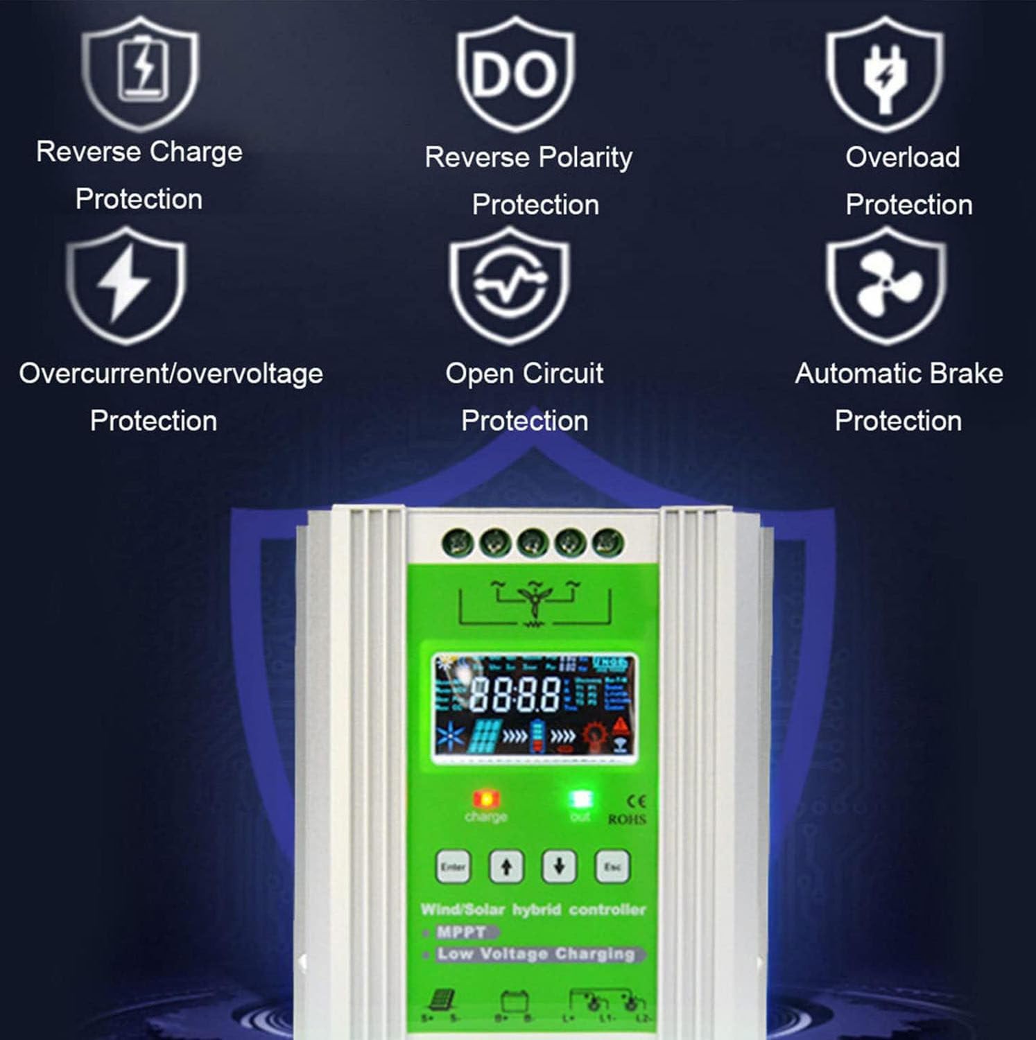 3000w/5000w/6000w/8000w off Grid Mppt Wind Solar Hybrid Charge Controller,12v/24v/48v Battery off Grid Controller,Wind Turbine Generator,12V-3000W