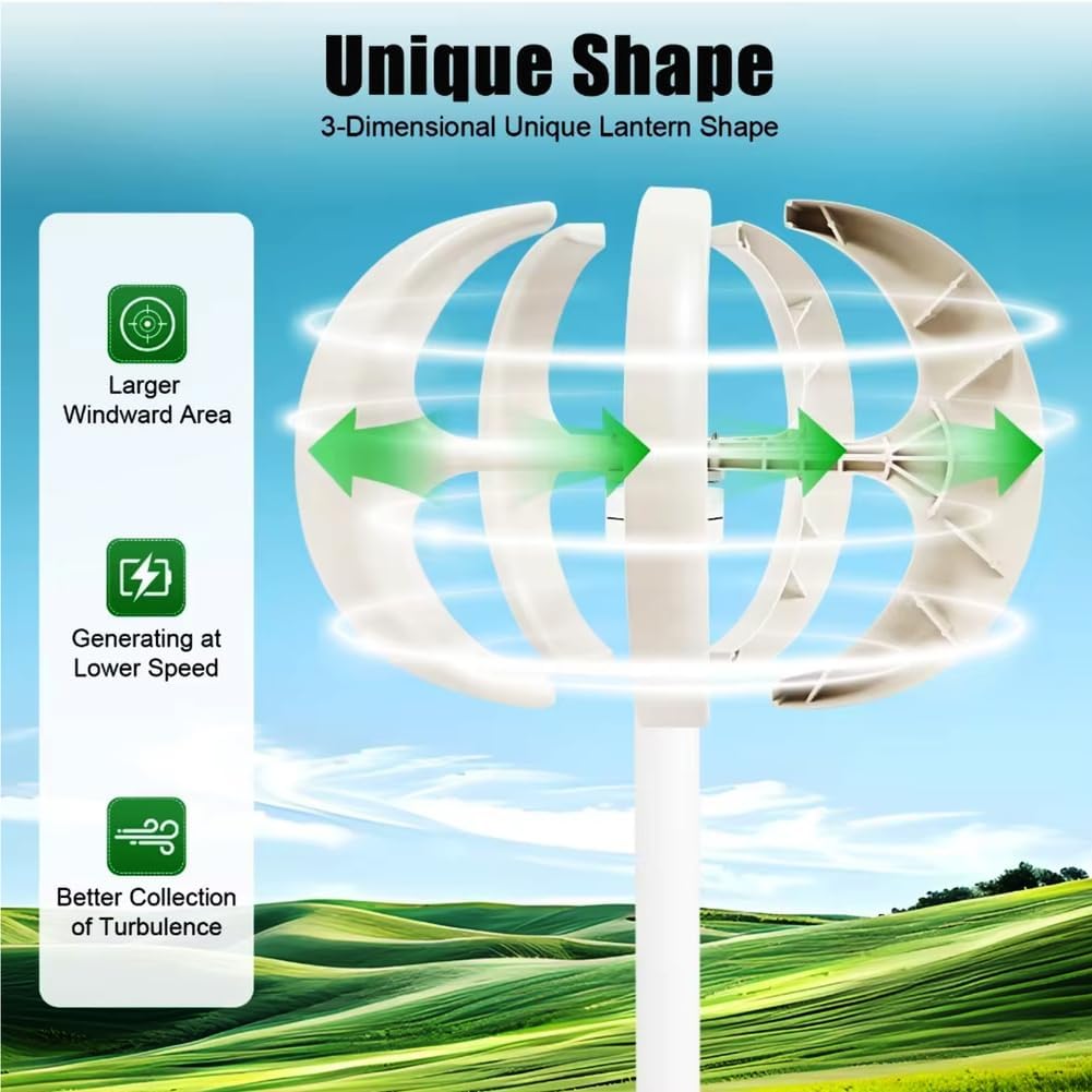 12000W Vertical Axis Wind Turbine, Low Noise 12V/24V 48V 220V Generator Windmill Generate Turbin Complete Set for Family with Controller(5 Blades)