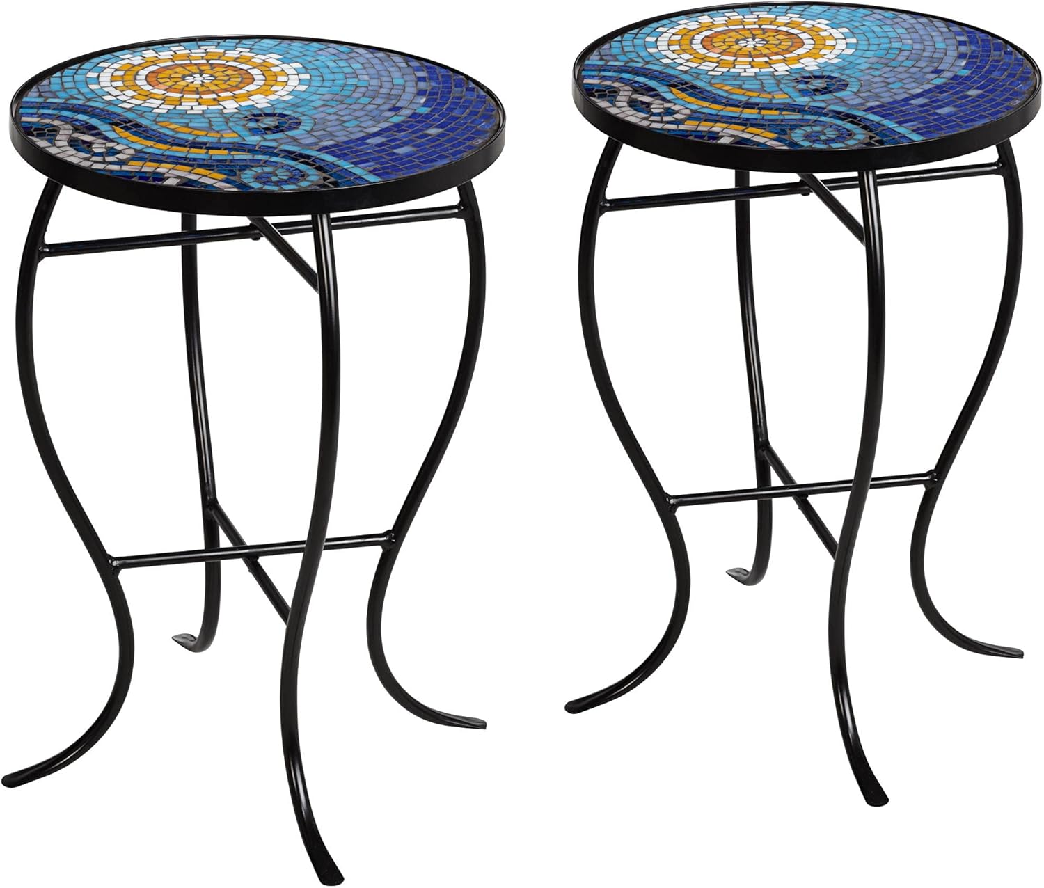 Teal Island Designs Ocean Scene Modern Black Metal Round Outdoor Accent Side Tables 14