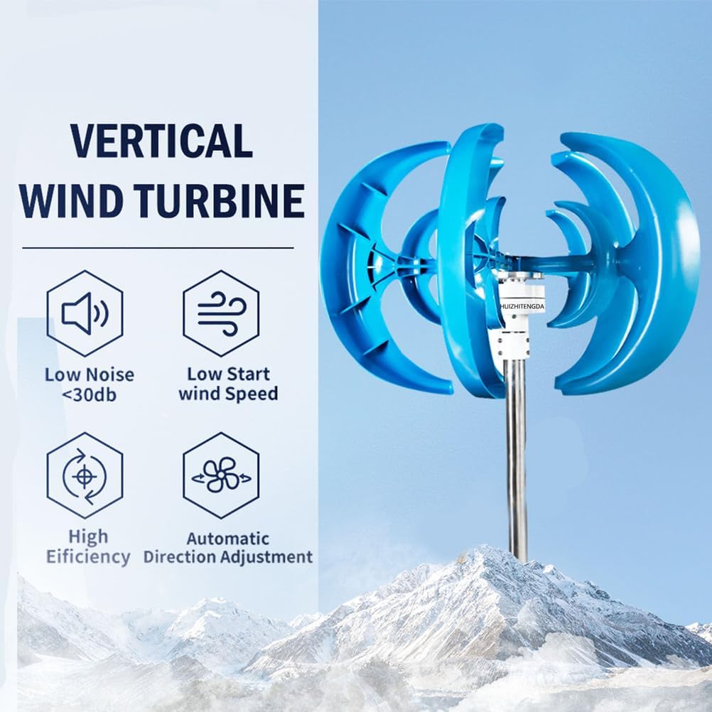 5 Blades Vertical Wind Turbine Kit 12000W 12V 24V 48V 220V Low Wind Speed Starting Wind Power Generator with Controller for Home, Camping