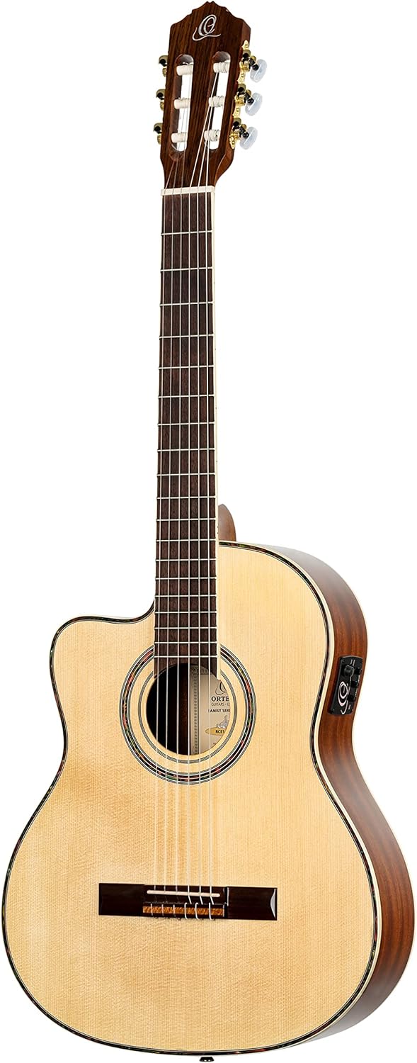 Ortega Guitars 6 String Family Series Pro Left-Handed Solid Top Acoustic-Electric Nylon Classical Guitar w/Bag, Full (RCE141NT-L)