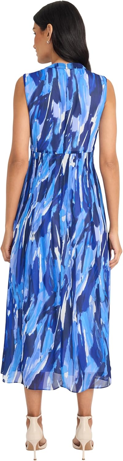 Maggy London Womens Women's Empire Waist Mock Neck Sleeveless Midi - Flowy Semi Sheer Lined A-line Wedding Guest Dress