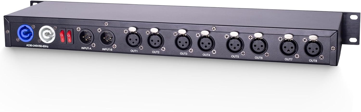 Pknight Pknight 8-Port RDM DMX Splitter with Dual Input, PowerCON Linking,Optional Isolation and Signal Amplifier Distributor for Stage Lighting (RDM8802K-A)