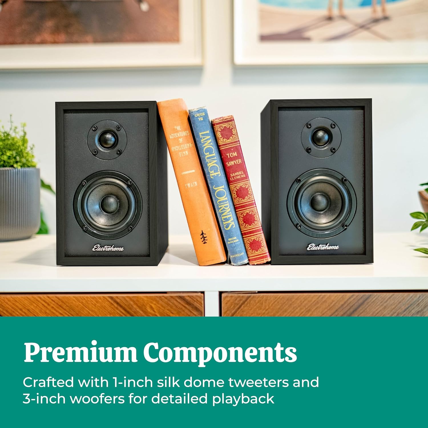 Electrohome Berkeley 2.0 Stereo Powered Bookshelf Speakers with Built-in Amplifier and 3