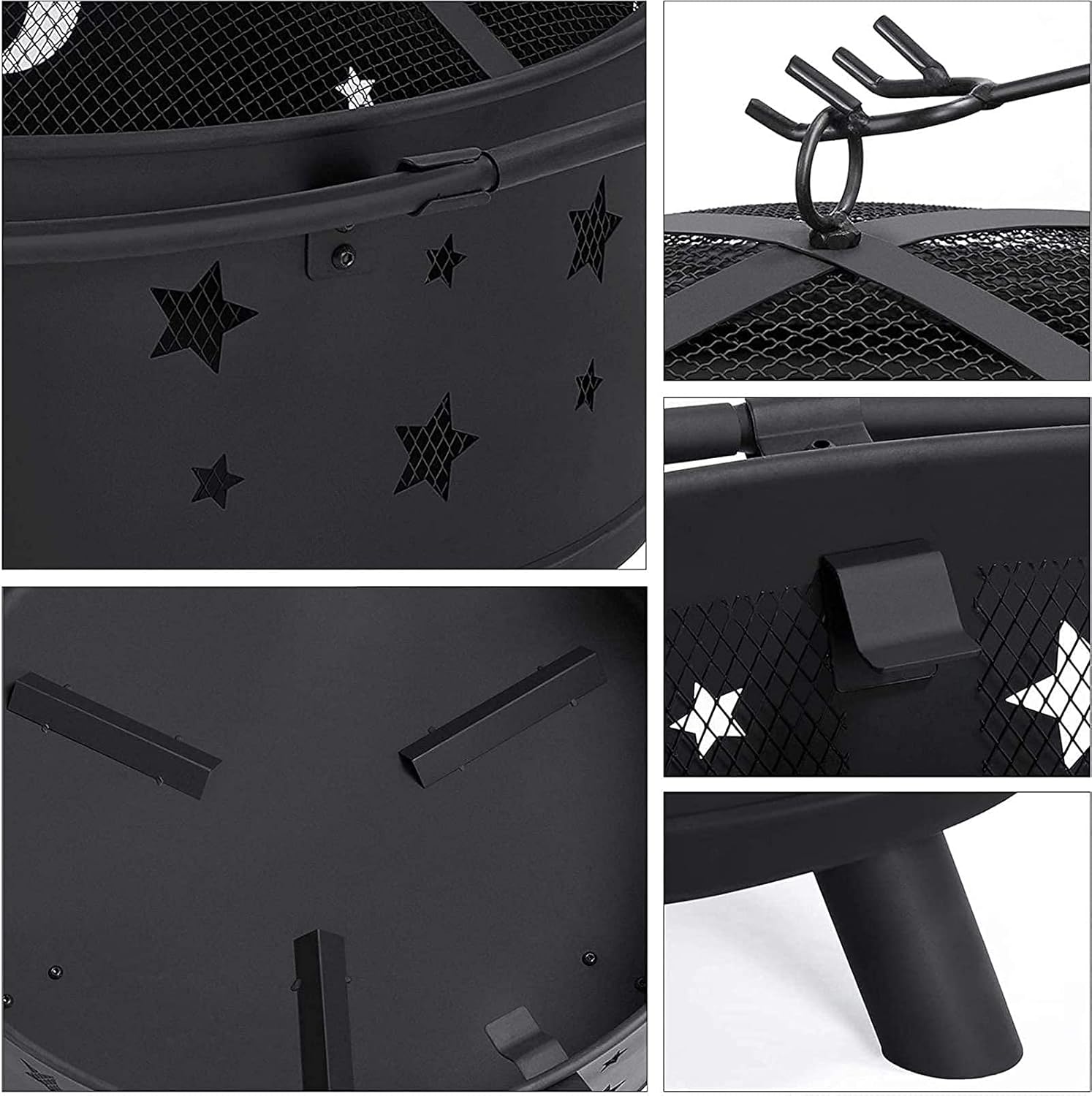 Fire Pit Outdoor Wood Burning Pits for Outdoor d Patio Bonfire Campfire Grill Grate Mesh Spark Screen Poker Waterproof Cover Included