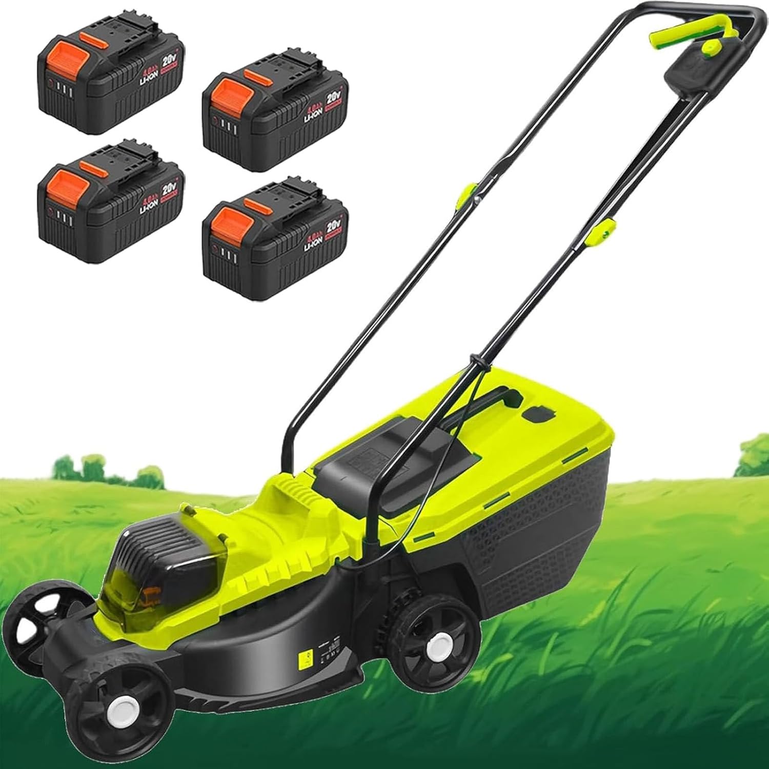 Cordless Lawn Mower, Electric Lawnmower Battery Powered with 4.0Ah Battery x 2/4 Battery Operated Push Lawn Mowers with 40L Bagger, Brushless Motor, Cortadora De Pasto for Lawns & Garden,Battery*4