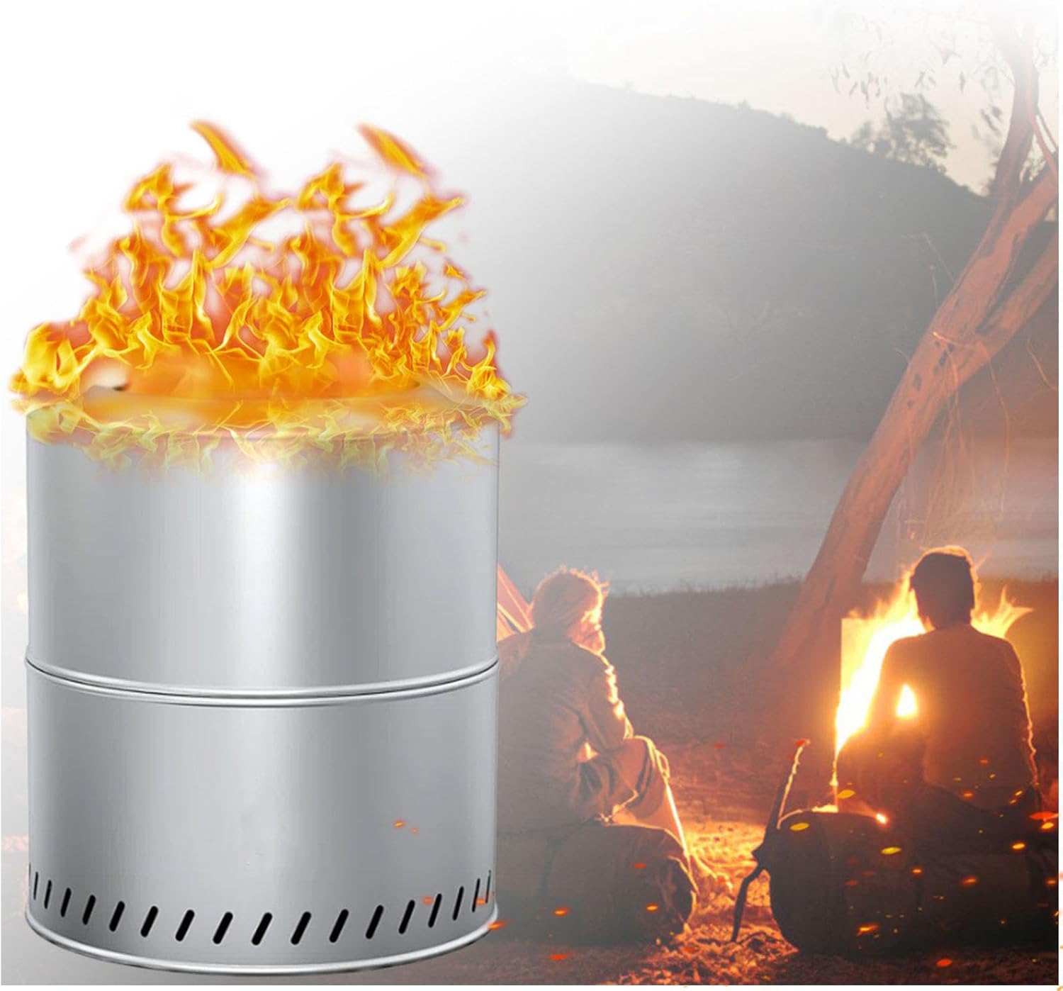 15 Inch Smokeless Firepit Outdoor Smokeless Fire Pit Large,Durable Stainless Steel for Wood Burning Fire Pit Smokeless for Patio Garden,Camping,Backyard