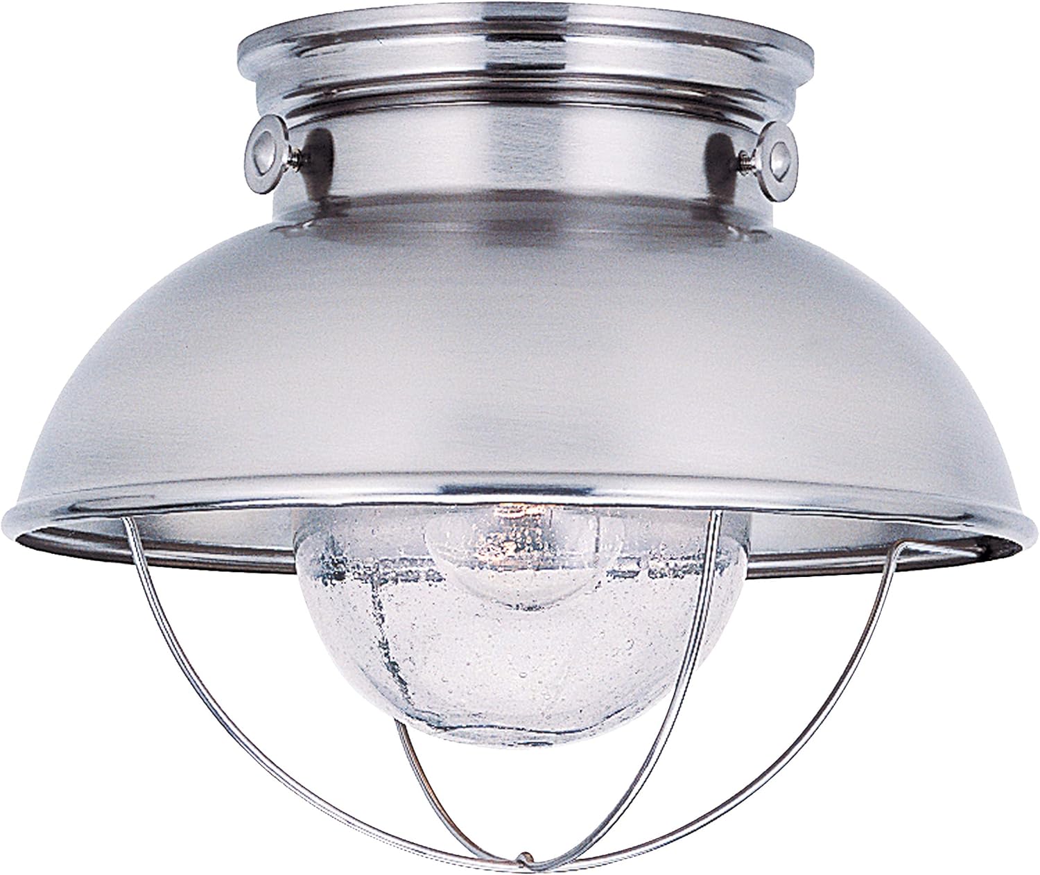 Sea Gull Lighting 8869-98 Sebring Transitional One - Light Outdoor Ceiling Flush Mount Outside Fixture, Brushed Stainless Finish