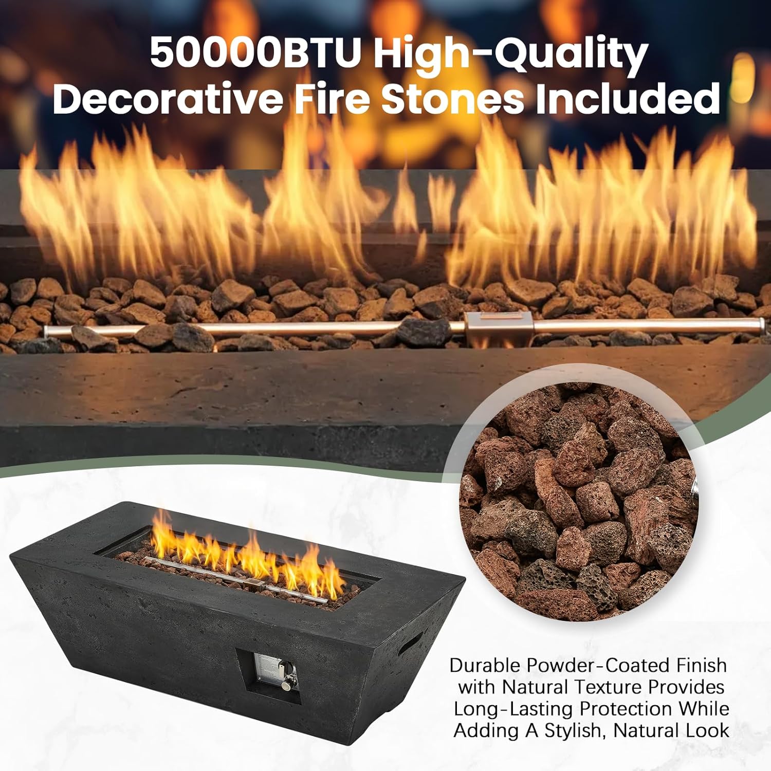 ECOTOUGE Trapezoid Gas Fire Pit, 42'' Outdoor Propane Firepit Table Set w/Side Handles, Auto-Ignition Steel Fire Table, 50,000 BTU Concrete fire Pit, Weather-Resistant Pit Cover,smokeless, Black