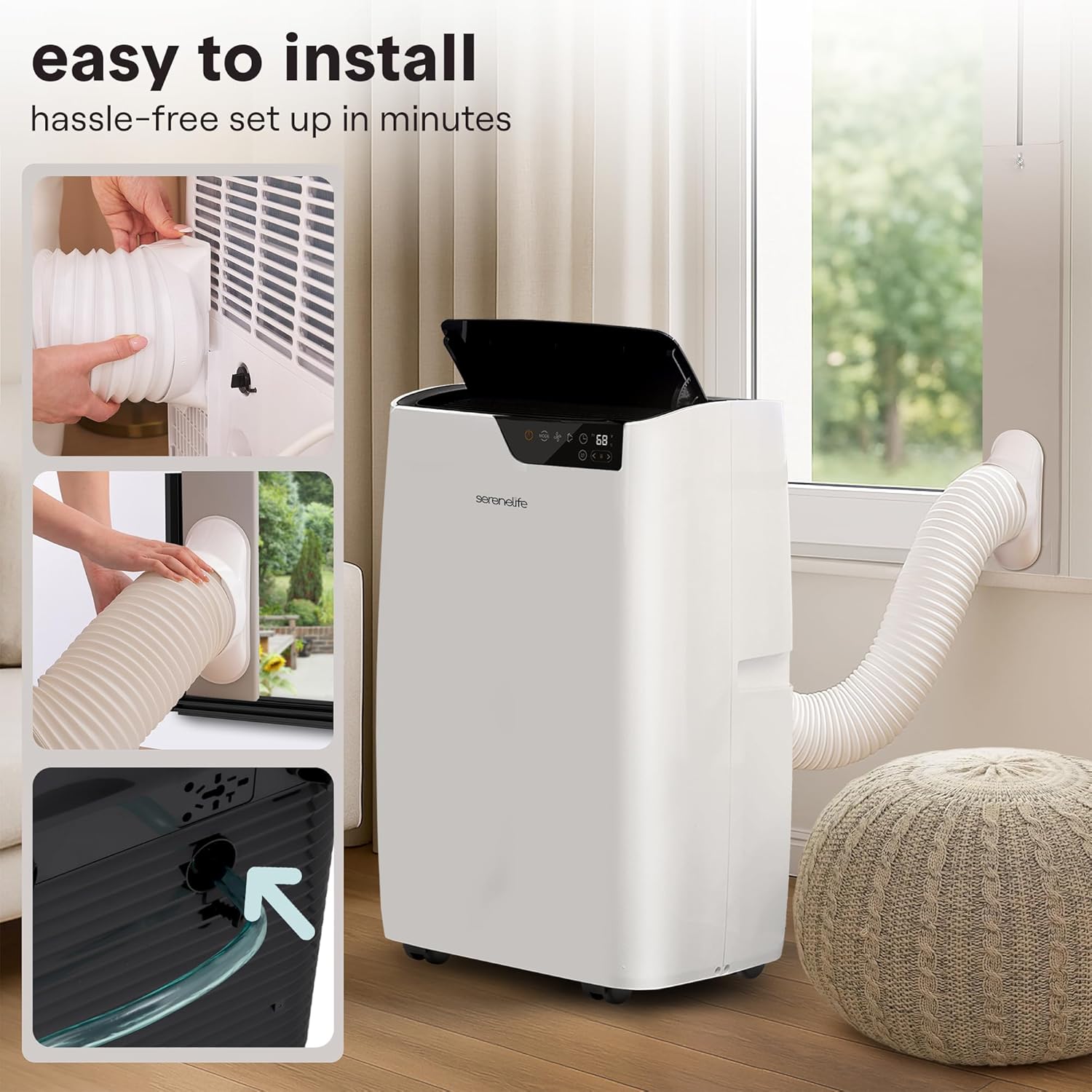 SereneLife Portable Air Conditioner 14000 BTU, 3-in-1 Compact Standing Air Conditioner for Room Up to 500 Sq. Ft., Touch Control Panel, High Efficiency CEER 7.22 and Auto Mode for Easy Operation