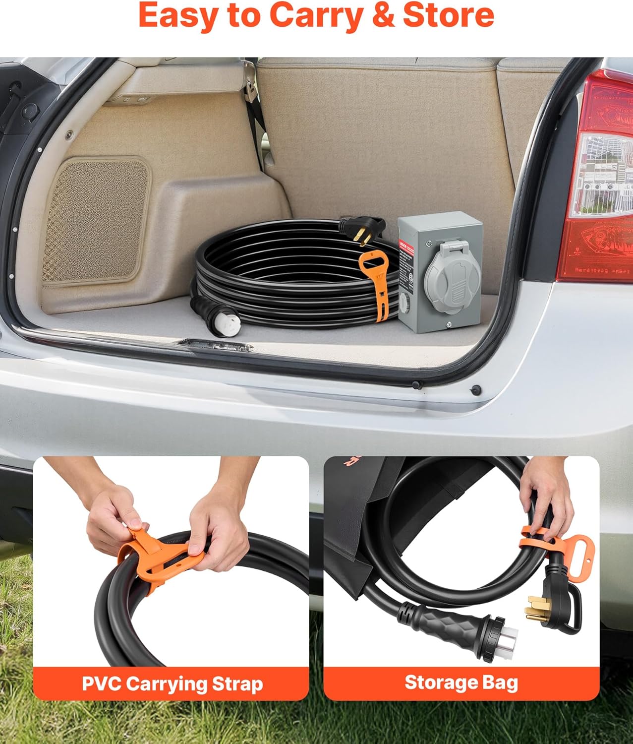 VEVOR 50 Amp Generator Cord and Power Inlet Box, 10FT, 125V/250V STW 6/3 + 8/1 AWG Extension Power Cord, NEMA 14-50P to SS2-50R, Twist Lock Connector, Inlet Box Kit, for Generator to House, ETL Listed