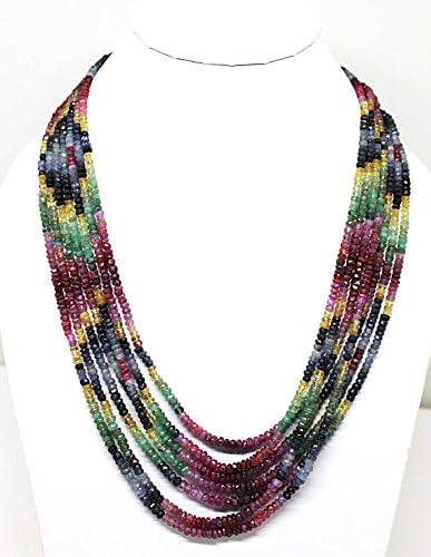 100% Natural Multi Color Precious Ruby Sapphire Emerald Gemstone Faceted rondelle Beads Necklace/Unique Gift Necklace/Wholesale Price Size-3-4mm