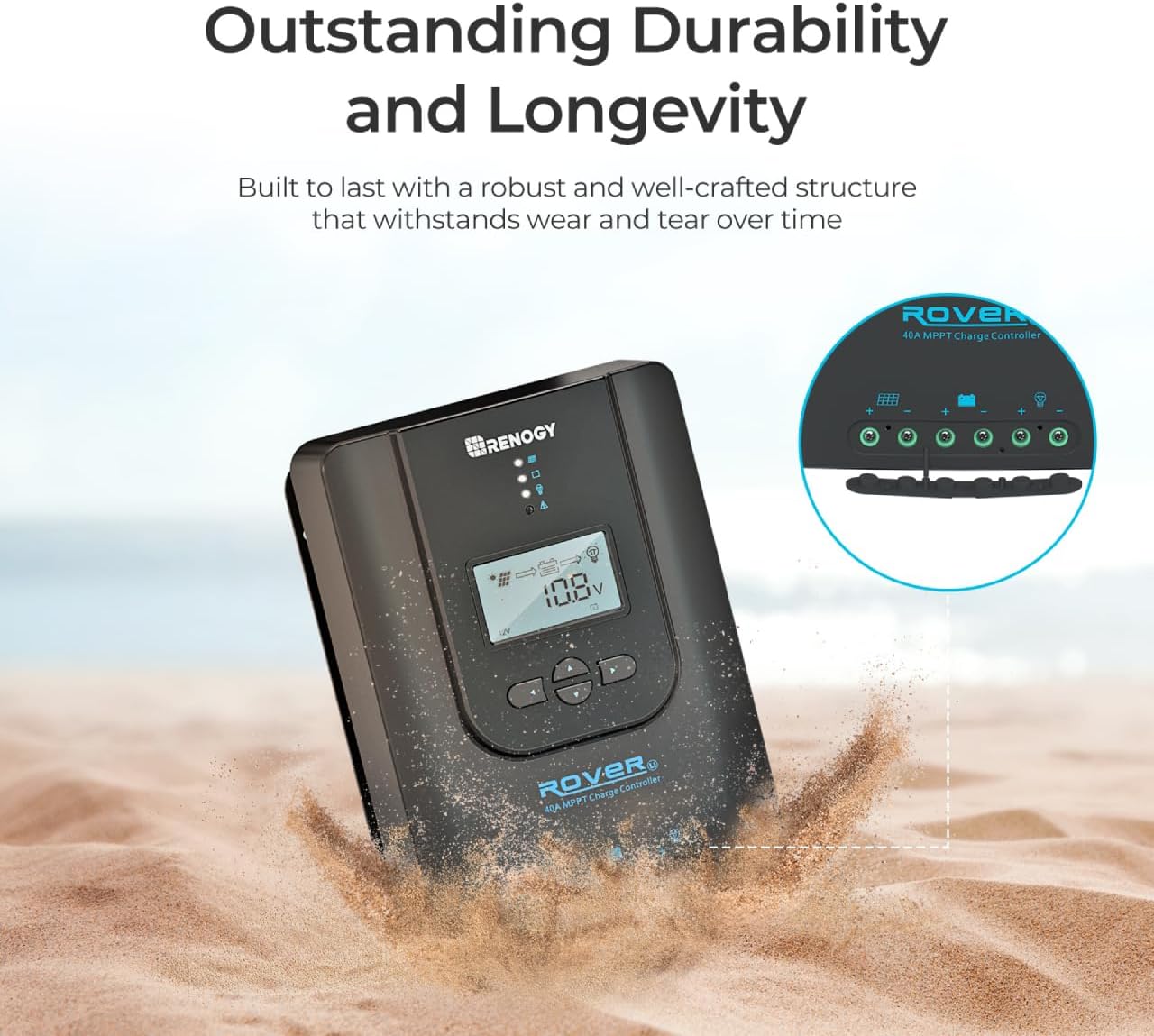 Renogy Solar Charge Controller (Bluetooth) - Rover 40A 12V24V Auto Parameter DC Input MPPT Charge Controllers for Solar Panels Adjustable LCD for Gel Sealed Flooded Lithium Battery