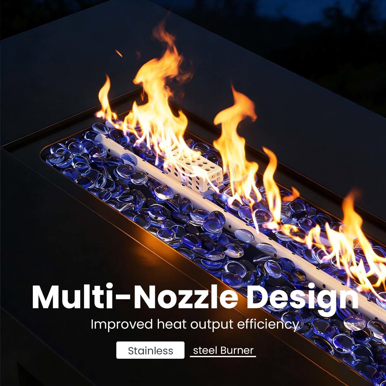 42 Inch Gas Fire Pit Table, 55,000 BTU Propane Fire Pits for Outside with Aluminum Lid and Waterproof Cover, 2 in 1 Firepit Table