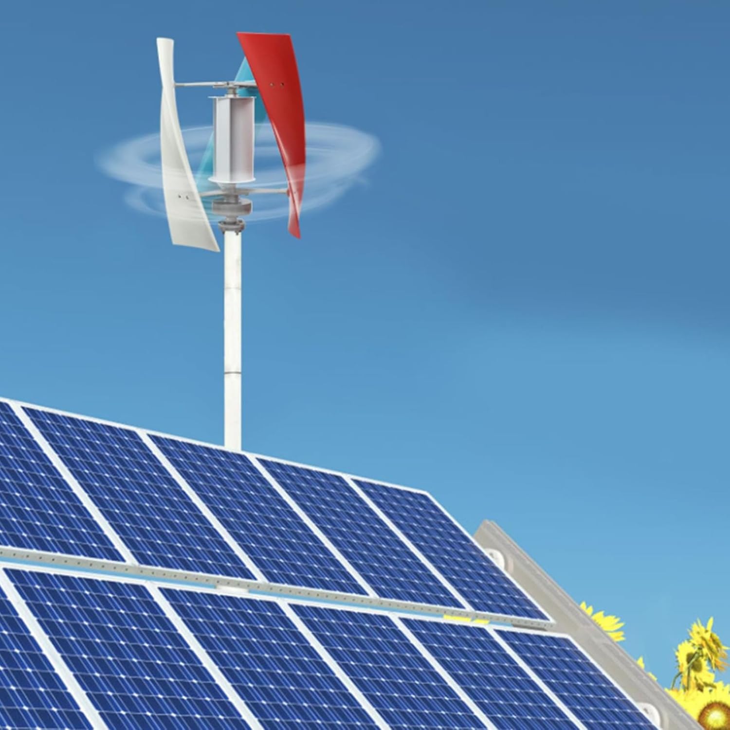 48V, 800W Wind-Solar Hybrid Vertical axis Wind Turbine, 12V-220V Magnetic levitation Vertical Generator, Suitable for Home, Ship, Garden and Outdoor