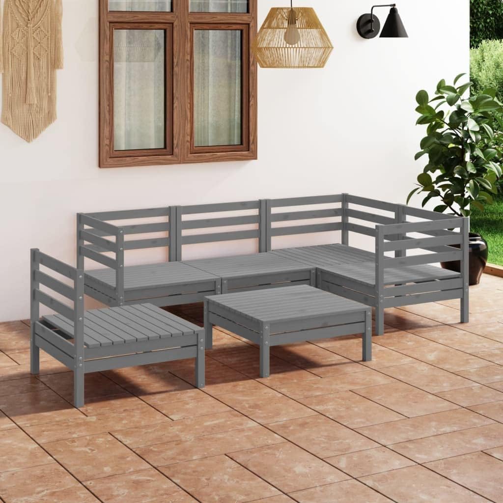 6 Piece Patio Lounge Set Solid Pinewood Gray,Rustic Charm Wooden Garden Lounge Set: for Relaxation and Conversation Patio Furniture, Outdoor Furniture Sets