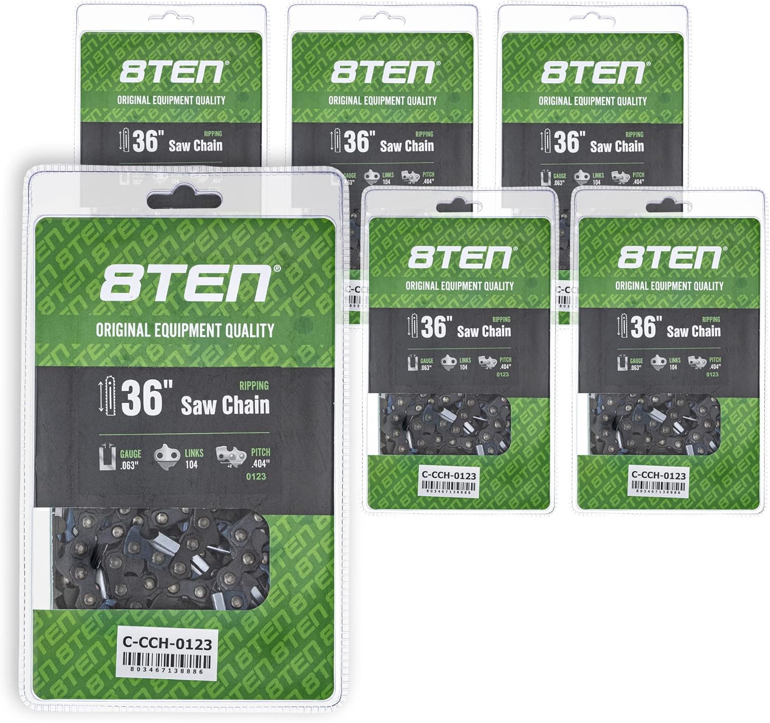8TEN Ripping Chainsaw Chain 36 Inch .063 .404 104DL for Stihl 050 070 090 MS880 (6 Pack)