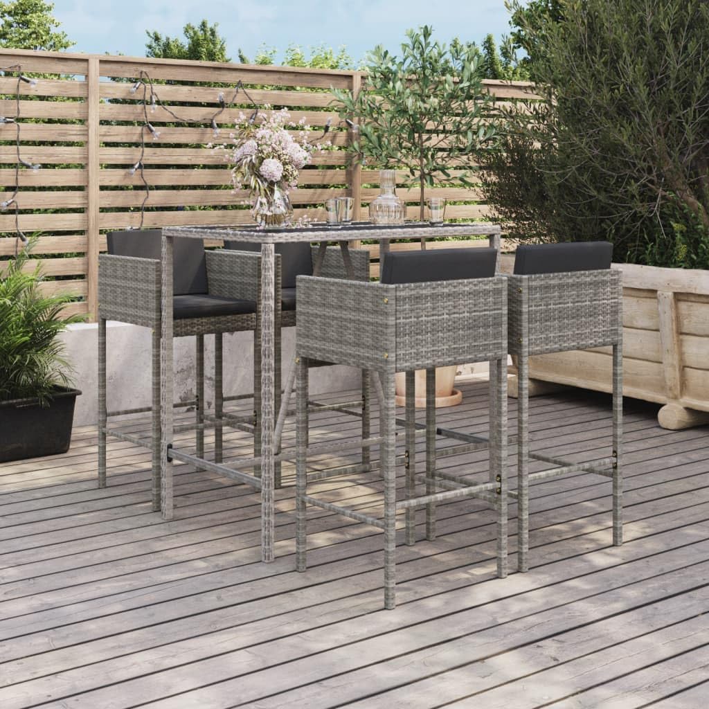 5 Piece Patio Bar Set with Cushions Gray Poly Rattan,Step 4: Write a Concise Yet Comprehensive Product Description Furniture Sets for Patio, Lawn & Garden